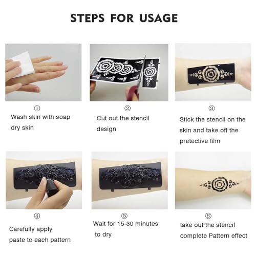 Xmasir 14 Sheets Henna Tattoo Stencils Kit, Flower Temporary Tattoos | Airbrush Indian Hands Forearm Tattoo Template, Body Art Tattoos for Girls and Women Wedding and Party - size: 14P