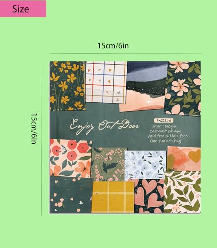 Scrapbook Paper Pad,Cardstock Paper Decorative Craft Papers,6"X6" Garden Floral Patterned Papers, 12 colours, 2 sheets per colour, 24 sheets for Vintage Crafts Junk Journal Supplies