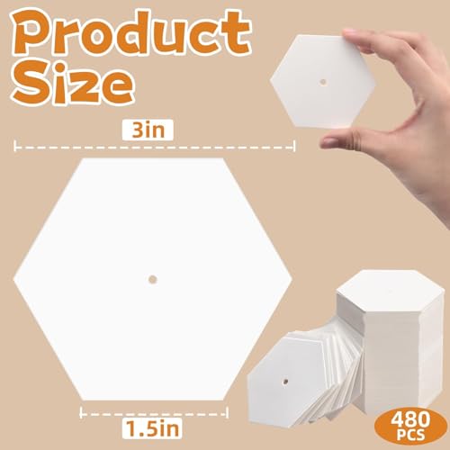 480 PCS Hexagon Piecing Paper Templates, 1.5" White Paper templates, Quilting Templates Accessories for DIY Patchwork Crafts and Sewing Supplies - size: 1.5 Inch- 480 pcs Hexagon