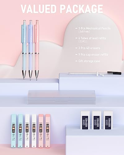 Nicpro 3PCS Pastel Mechanical Pencil Set, 0.9 Mechanical Pencil - style: 3 Pack (0.9mm)