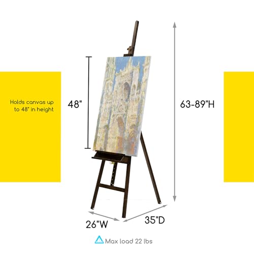 MEEDEN Easel for Painting: Adjustable Solid Beech Wood Studio Easel for Adults with Brush Holder, Holds Canvas up to 48" - color: Gray