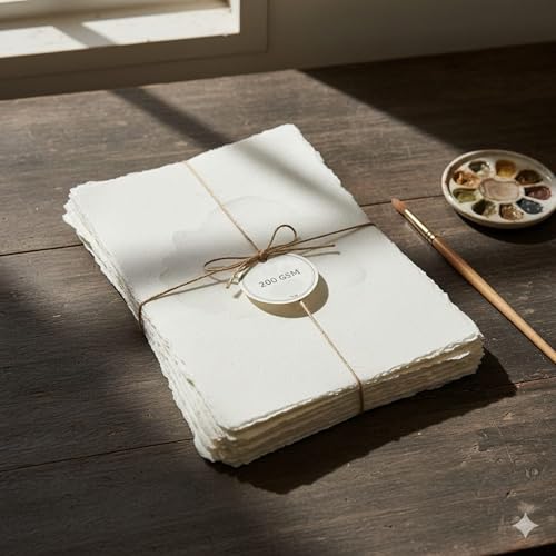 4x6" Watercolor Paper with Deckle Edge – Thick Handmade Cotton Rag Sheets for Painting, Calligraphy, and DIY Postcards – Acid-Free & Archival Quality Pack of 25, 200gsm, 4x6" (RSVP Card) - size: 4x6" (RSVP Card)