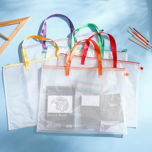 Reginary 10 Pcs Art Portfolio Bags 19x25, Waterproof PVC Zipper,Colorful | Poster Storage Portfolios for Teachers Artists Students, Classroom Bulletin Board Supplies, Art Organizer, Protects Drawings - color: Colorful