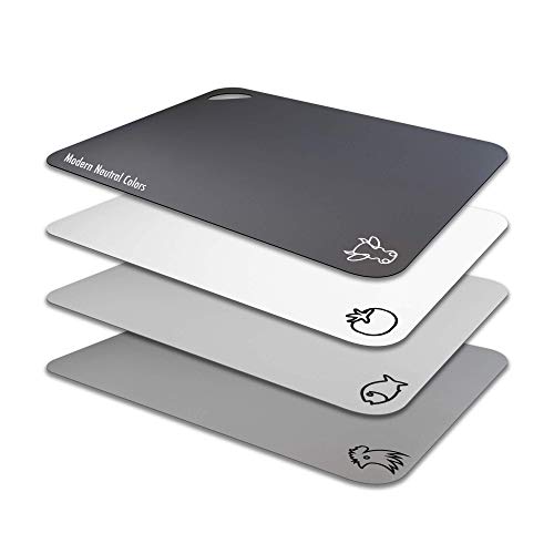 Fotouzy Plastic Cutting Boards with Food Icons, Set of 4, Flexible Cutting Mats with Hole, BPA-Free, Non-Slip and Dishwasher Safe, Modern Neutral Colors - color: Gray