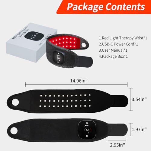 Rechargeable LED Warming Wrap for Wrist and Hands, Portable Red & Near-Infrared Comfort Pad with 108 LEDs, Wireless Adjustable Wrap for Hand, Knee, Ankle, Foot and Daily Personal Care