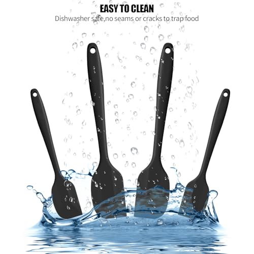 4 PCS Silicone Spatula,Rubber Spatula with Stainless Steel Core11 Inch Non-scratch Baking Cooking 8Inch Spatula Set Flexible Heat Resistant (Black) - color: large&mini