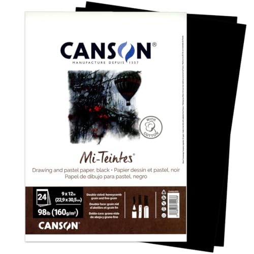 Canson Artist Series Mi-Teintes Pastel Paper, Black, Foldover Pad, 9x12 inches, 24 Sheets (98lb/160g) - Artist Paper for Adults and Students | Canson Artist Series, Foldover Pad, 98 lb. (160gsm), Artist Paper for Adults and Students - size: 9"X12", style: