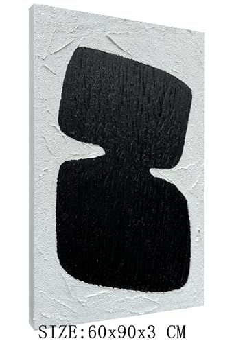 zoinart Hand Painted Black and White Textured Wall Art 24x36 Inches Decorative Oil Paintings on Canvas Abstract Contemporary Art Minimalist Wall Decor - color: BL-050