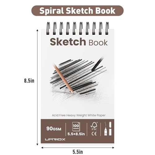 Umriox Sketch Pads for Drawing, 5.5" x 8.5" Small Sketchbook, 3-Pack | Acid-Free Drawing Paper, 100 Sheets Each Pad, Spiral Bound, Portable Art Supplies for Kids, Beginners, Travel & Projects - size: 5.5" x 8.5"