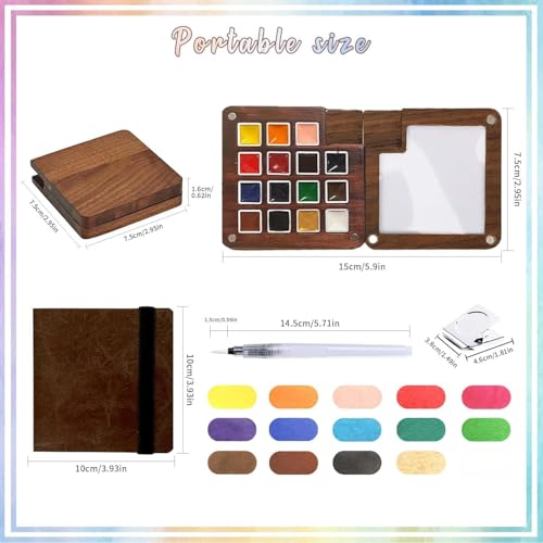 Travel Watercolor Paint Set - Pocket 15-Color Mini Kit with Sketchbook - color: 15 Colours with Sketchbook