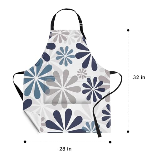 2 PC Aprons Stripe Durable Adjustable Bib with Pockets Apron for Women Men Lovers Chef Home Kitchen Cooking Garden - color: Navy Teal