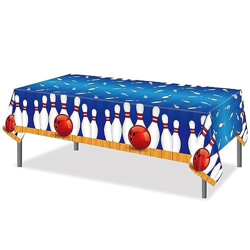 1Pc Bowling Party Plastic Tablecloth 54 x 87 Inch Long Table Cover, Bowling Ball Party Tablecover for Ball Sports Theme Kids Baby Shower Birthday Dinner Picnic Kitchen Event - color: Bowling