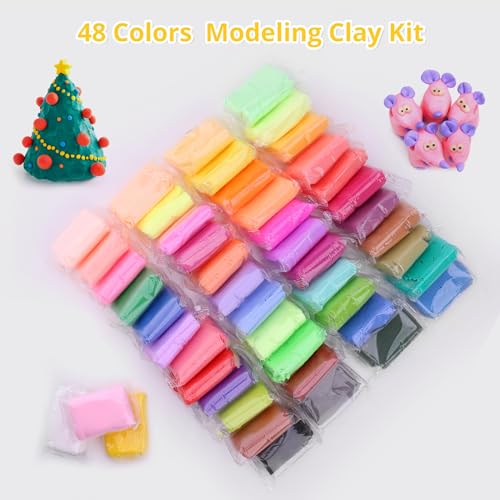 Air Dry Clay Kit - 48 Colors Air Dry Ultra Light Clay, Air Dry Clay for Crafting, DIY Molding Clay for Kids, DIY Clay Kit with Sculpting Tools, Decoration Accessories, Kids Art Crafts - color: 48 Color