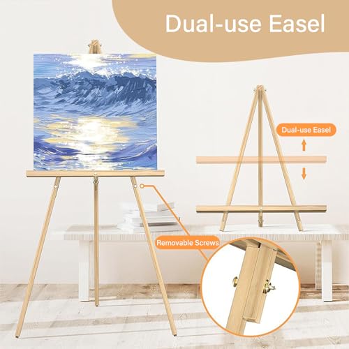 Wooden Easel Stand for Sign,63"" Portable Painting Easel, Adjustable Poster Stand with Tripod Easel for Painting, Wedding Sign, Drawing, Canvas, Display Show (Brown) - color: Brown