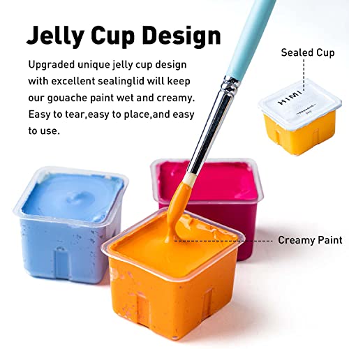 HIMI Gouache Paints set with 3 Paint Brushes, 24 Colors, 30g, Jelly Cup Design, Non Toxic Paint for Canvas and Paper, Art Supplies for Professionals (Ice Blue Case) - color: Ice Blue