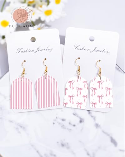 Puocaon Pink Clay Transfer Paper - 18 Pcs Conquete Bow Transfer Paper for Polymer Clay Jewelry Earrings, Chinoiserie Bow Checkerboard Design - color: pink