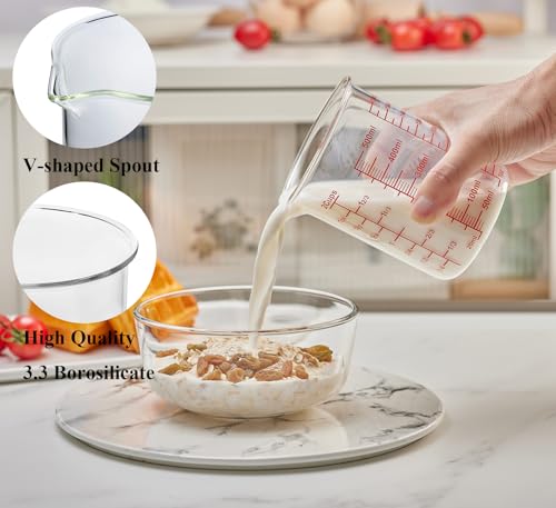 High Borosilicate Glass Measuring Cup Set-V-Shaped Spout,Includes 250ml(8OZ), 500ml(16OZ), and 1000ml(32OZ) Glass Measuring Beaker for Kitchen or Restaurant, Easy to Read - size: 250ml/500ml/1000ml Measuring Cup Set