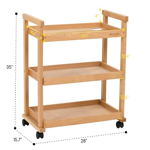 MEEDEN Art Cart Storage Organizer, 3-Tier Rolling Utility Studio Taboret with Caster Wheels, Multifunctional Storage Trolley Shelving Unit on Wheels, Solid Beechwood Art Supplies Studio Cart Classroom - color: Natural