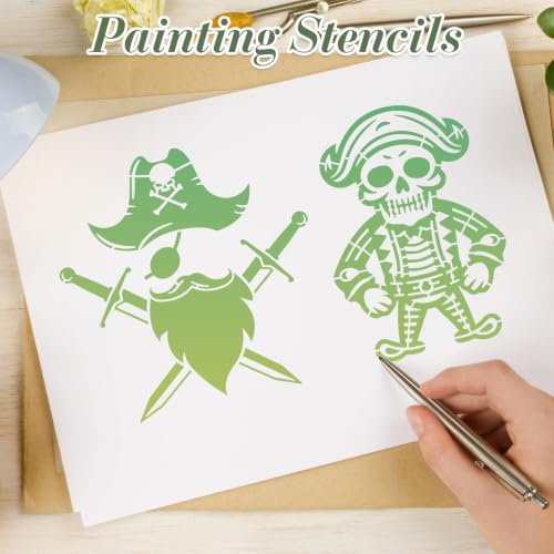 Skull Pirate Stencils for Crafts Reusable 12Pcs Stencils(5.9X5.9 Inch) - color: Skull 6