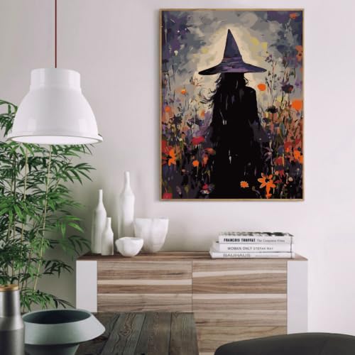Eiazuiks Halloween Stamping Cross Stitch Kit, Witch Halloween Counting Cross Stitch Kit for Adult Beginners, Full Line DIY Stitching Kit for Home Decor Cross Stitch Patterns 12x16 inches - color: Witch
