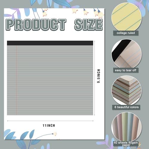 6 Pcs 11" x 9.5" Legal Pads College Ruled Notepad Landscape Notebook Horizontal Lined Notebook 80 Gsm Assorted Colors Paper Pastel Writing Pads for School Office, 40 Sheet (Sweet Color) - color: Sweet Color