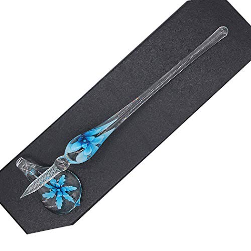 Crystal Glass Intarsia Dip Pen Fountain Pen Kit Vintage Calligraphy Signatures Pen, Light Blue - color: Light Blue