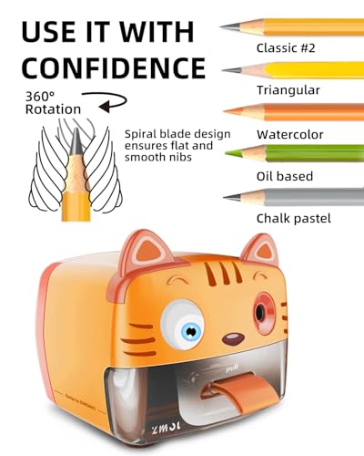ZMOL Plug-in Pencil Sharpener for No.2 and Colored Pencils,Cute Heavy Duty - color: Yellow