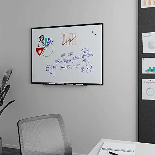 TRU RED Magnetic Porcelain Whiteboard, 3 ft x 4 ft, Black Frame | Dry erase board includes 4 multicolor markers for offices or classrooms. - color: Black, size: 4' x 3', style: Magnetic