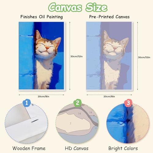 Spandrel Cute Cat Framed Paint by Numbers Kit for Adult, Kitten Adult Paint by Number Kits on Canvas, DIY Acrylic Oil Easy Animals Painting by Numbers for Home Wall Decor, 8x12in - color: Cat