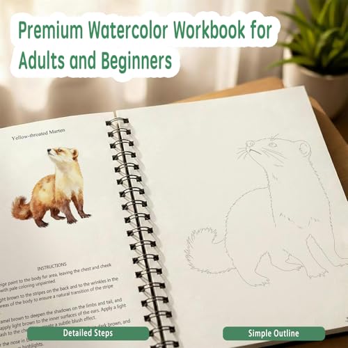Watercolor Workbooks Coloring Book, Beginner Friendly Painting Kit, Detailed Steps, Creative Exploration Watercolor Book with Paint Set for Adults Teens (Wild Animals, With paint) - color: Wild Animals, size: With paint