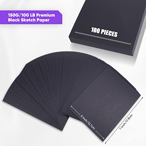 Crtiin 100 Pcs Black Drawing Paper Heavyweight, 5 x 7 Inches - size: 5 x 7 Inches