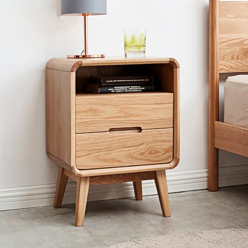 Solid Wood Nightstand Set of 2, Mid Century Modern Nightstands, Small Nightstand with 2 Drawers and Open Storage, Small Bedside Table for Bedroom, Living Room, Dormitory(Natural Wood Color) - color: Natural 2 Drawer, size: 2 PACK