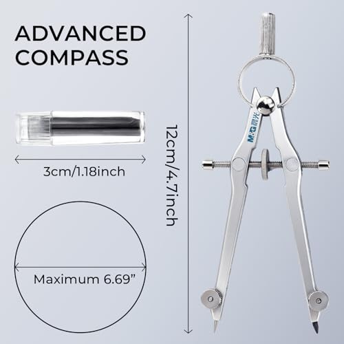 M&G Professional Metal Geometry Compass, 6.69 Inch Maximum Diameter Compass Geometry Tool, Lockable Distance Includes Extra Lead, Ideal for Drafting & Drawing - style: Classic