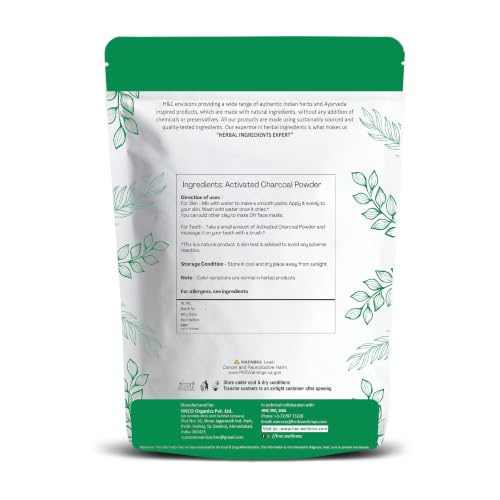H&C Herbal Ingredients Expert Activated Charcoal Powder 227 gm / 0.5 lb |for Teeth Whitening & Face Mask | Supports Clear Skin by Removing Impurities & Excess Oil