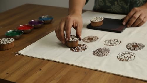 CraftsofIndia® Egg/Oval Wooden Blocks for Stamping, Block Printing on Textiles, Pottery Crafts,Henna, Wall Painting (Set of 6) - size: Pack # 101