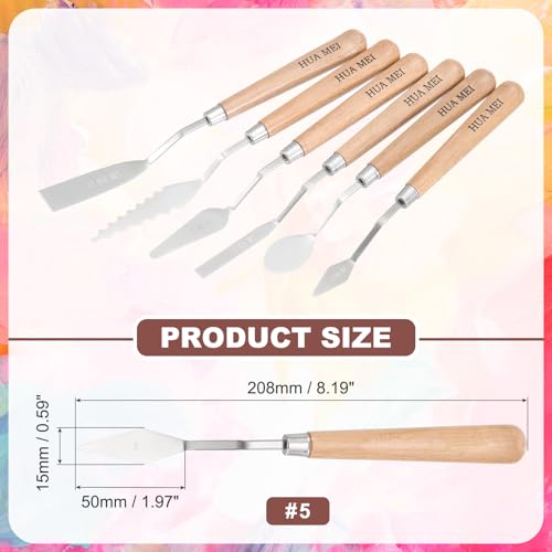 MECCANIXITY HM#5 Palette Knives 15mm Width Stainless Steel Spatula Painting Pallet Knife with Wood Handle for Oil Painting Acrylic Canvas Mixing Spreading - style: HM#5 + 15mm