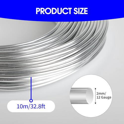 12 Gauge Aluminum Craft Wire for Jewelry Making, 32.8FT Bendable Metal Wirefor Bonsai Armature Crafting Sculpting(2mm,Silver) - color: Silver