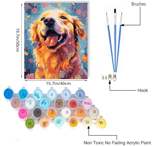 Golden Retriever Paint by Numbers Kit for Adults Beginner,Cute Dog Paint by Number Kit for Adults ,Adult Paint by Number Canvas with Paintbrushes and Acrylic Pigment 16x20 inch,Golden Retriever - color: Golden Retriever