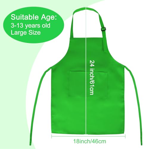 10 Pack Kids Apron Children Apron Adjustable with 2 Pockets Kids Chef Painting Aprons for Cooking Baking Painting Crafts Making (Green) - color: Green
