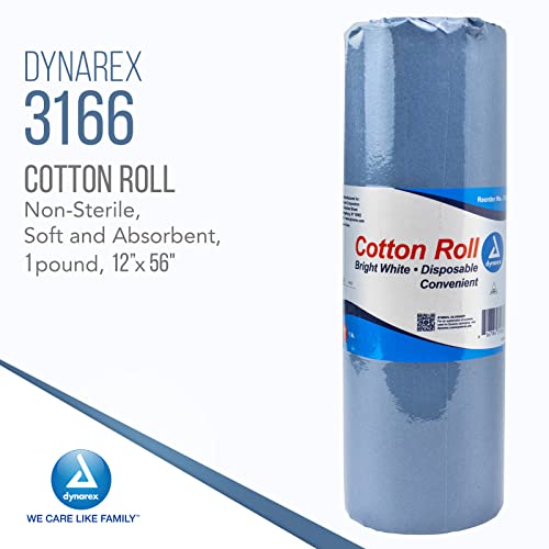 Dynarex Cotton Roll – Non-Sterile, Soft and Absorbent Cotton in an Easy to Tear & Use Roll, 1-Pound, 12” x 56", White, 1