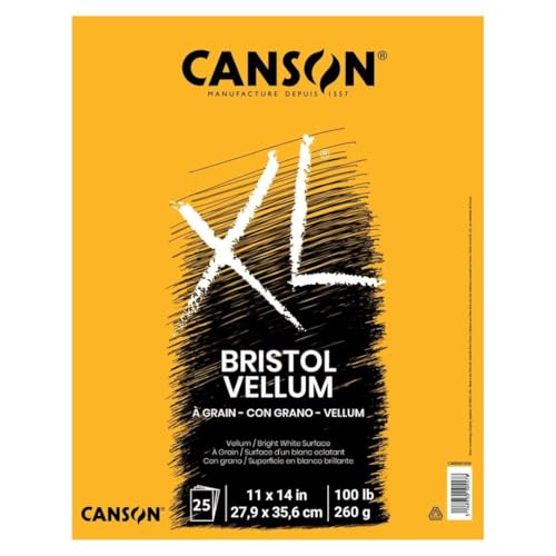 Canson XL Series 100 lb. Vellum Bristol Pad, White, 11" x 14", 25 Sheets/Pad, Case of 6 Pads, 150 Sheets Total - size: 11x14 (Pack of 6), style: Bristol, Vellum