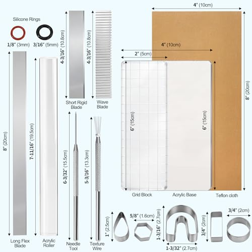 Dobur Polymer Clay Tool Set 19 Pcs Acrylic Roller Cutters for Clay Earrings | Acrylic roller, thickness rings, cutters, grid guide, blades and Teflon sheets for polymer clay earrings