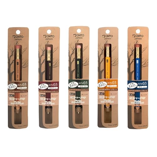 WN03 Wooden Mechanical Pencil Set, 2.0mm Extra Bold, Thick Barrel, Incense Cedar Yellow Pencil with Lead Refills (HB, B), Eraser Refills, and Brass Sharpener for Writing, Sketching, Drawing
