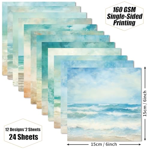 Ocean Sea Waves Scrapbook Paper - 6×6 Premium Color Pages With 24 Single-Sided Sheets for Scrapbooking Supplies Paper Crafts Home Decoration Card Making Journaling Background Decorative - color: Sea Waves