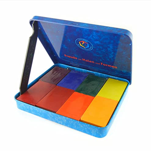 Stockmar Beeswax Block Crayons, Set of 8 - Non Toxic, Safe, Natural Jumbo Crayons For Kids & Adults - Waldorf Homeschool -Waldorf Art Supplies - In Storage Tin Case, Made in Germany