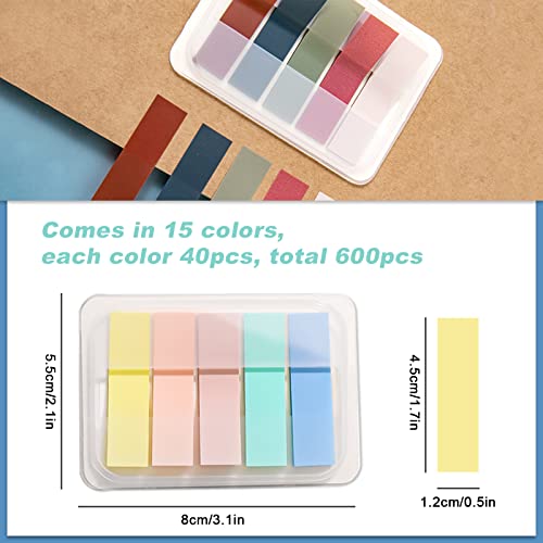 15 Colors Sticky Notes Tabs Pastel, File Tabs Flags Colored Page Markers Pop-up, Adhesive Index Tabs Stickers, Writable Book Tabs for Annotating Books, Notebooks, 600Pcs - color: 600pcs