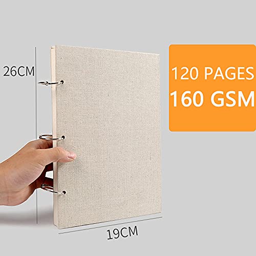 Retro Spiral Sketchbook Linen Hardcover 120 Pages 160GSM Thick Refillable Loose Leaf Notebook for Art Drawing Stationery School Supplies (Large) - size: Large