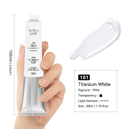Paul Rubens Titanium White Oil Paint, 3 * 50ml Oil Colors with High Saturation, Large Capacity Tubes, Faster Drying Time with Creamy Texture and Consistency for Artists, Students, Beginners | Oil Colors with High Saturation, Large Capacity Tubes, Creamy T