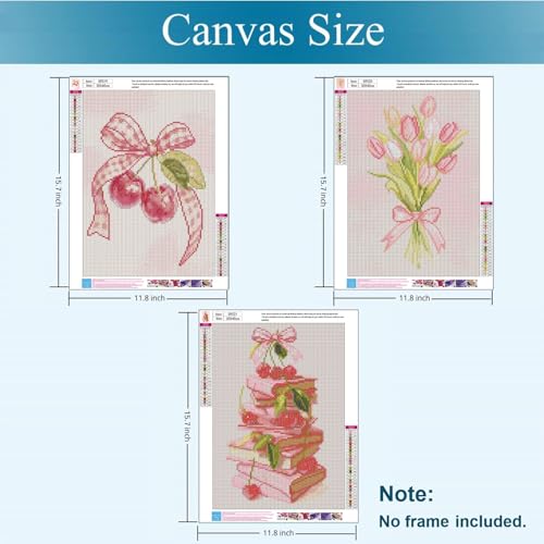 Gemozaic 3 Pack Pink Bow Diamond Art Kits for Adults, 12 x 16 Inch | Cherry Book Diamond Painting for Adult Beginners, Cute Easy Tulip Full Drill Round Gem Art for Home Wall Decor - color: G9519+G9520+G9521