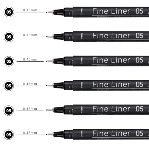 EYEYE Micro Pens, Black Drawing Art Pen,6 Pack 0.45mm Archival Pens Waterproof Ink Set Artist Supplies Archival Inking Markers Sketch Outline Pen, Precision Drawing and Sketching Kit - size: 6 Pack 0.45mm